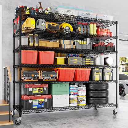 PrimeZone 6 Tier 80.7" H x 55.5" W x 24" D Wire Shelving with Wheels 3600lbs NSF Certified Storage Shelves Heavy Duty Metal Shelf Adjustable Rolling Rack Commercial Garage Restaurant Warehouse 3pcs