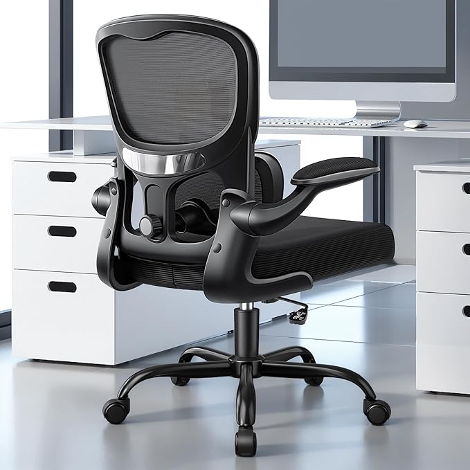 Ergonomic Office Chair, Breathable Mesh Ergonomic Desk Chair with Adjustable Lumbar Support, Flip-up Armrests, Computer Chairs Comfortable for Home, Office, Work, 300lbs, Black (2Pack)