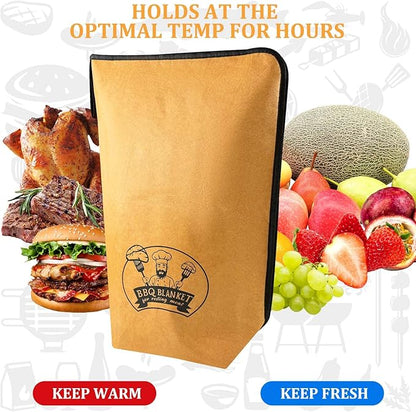 Valentines Day Gifts 21-Inch BBQ Blanket for Resting Meat - Insulated Brisket Bag for Smoker & Grill Accessories | 5-Layer Thermal Resting Bag for Super Bowl, Parties (Brown-with Paper)