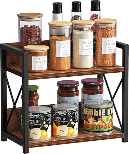 Giikin Countertop Shelf Organizer, 2 Tier Kitchen Spice Rack for Countertop, Wood Coffee Counter Shelf Organizer for Home (Brown, S)