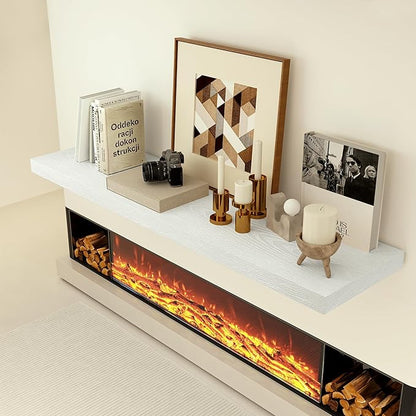 Heimlove 12 Inch Deep Floating Shelves, 55 x 12 inches Long Wall Shelf, Large Extra Display Shelf & Storage Shelf, Rustic Wood Wall Shelves for Fireplace Mantel, Set of 1(White)