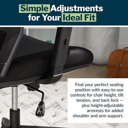 Vari Essential Task Chair - Varidesk Ergonomic Home Office Chair with Comfortable Mesh, Lumbar & Back Support, Adjustable Height - Ideal for Computer Desk - Easy Assembly - Black