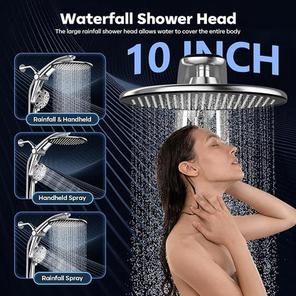 Shower Head with filtered Handheld High Pressure daul Shower Heads with Handheld Spray Combo and 10 Sprays Handheld Shower Head Detachable Shower head Built-in Magnetic Docking and Power Jets Chrome