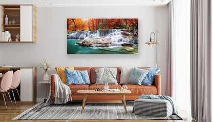 Wall Art Canvas Painting Red Forest Waterfalls 1 Piece Modern Landscape Tree Picture Poster Print Framed and Stretched Ready to Hang for Living Room Bedroom Kitchen Office Home Decor