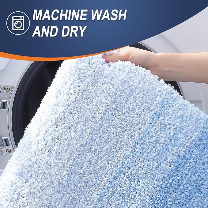 OLANLY Bathroom Runner Rugs Mat 59x20, Extra Soft Absorbent Microfiber Bath Rugs, Rubber Backing, Quick Dry, Washable Long Bath Mats for Bathroom, Tub and Shower, Home Decor Accessories, Light Blue