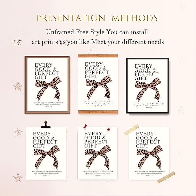 LARTSFRO Coquette Leopard Bow Wall Art Decor Posters, Y2K Cheetah Leopard Bow Room Bedroom Bathroom Dorm Wall Art Decor Aesthetic for College Teen Girls Gifts, Inspirational Bible Verses Bow Wall Decor, 12x16Inch Set of 4 Pcs Cheetah Bow Pictures (UNFR...