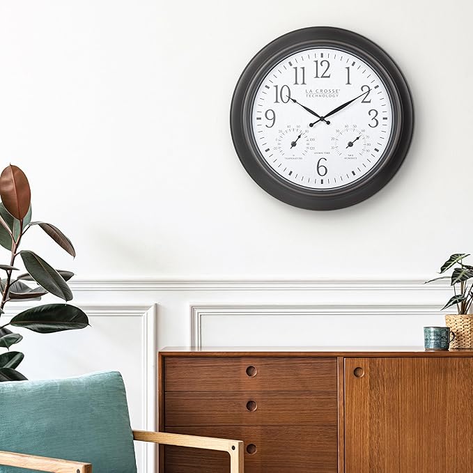 La Crosse Technology 404-89027-INT 18-inch Indoor/Outdoor Brown Atomic Analog Wall Clock