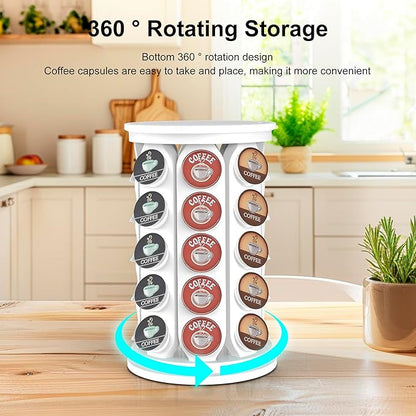 CEHNCEH K Cup Holder: Coffee Pod Carousel Organizer, Compatible with 40 Keurig K-Cup Pods, Spins 360-Degrees - Lazy Susan Platform, Home or Office Kitchen Counter Organize (Off-white)