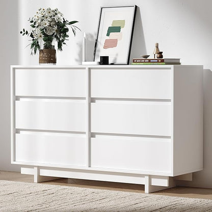 47" Wide Dresser for Bedroom with 6 Drawers,White Modern Dressers Chest of Drawers,Wooden TV Stand,Closet Clothes Organizer for Bedroom,Hallway