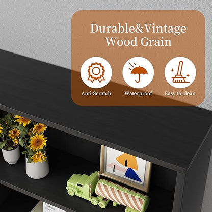 Vongrasig 6-Tier Open Bookcase and Bookshelf, Floor Standing Wood Display Storage Shelves 71 Inch Tall Bookcase Home Decor Furniture for Home Office, Living Room, Bed Room, Black, 2 Pieces