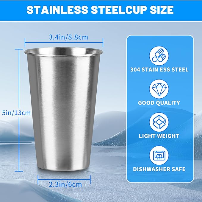 150Pack 16 oz Stainless Steel Pint Cups,Stainless Steel Cup,Pint Cup Tumbler，water Tumbler,Stackable,Reusable,BPA Free, (150)
