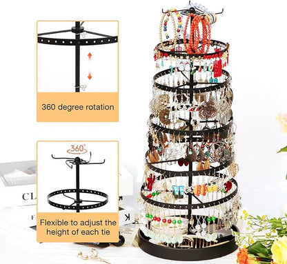 17Dec 6 Tier Rotating Jewelry Organizer Stand, 230 Holes Earring Holder Organizer for Women Girls, Spinning Earring Tree with Ring Holder, Wide Base for Bracelets Watches Lipstick