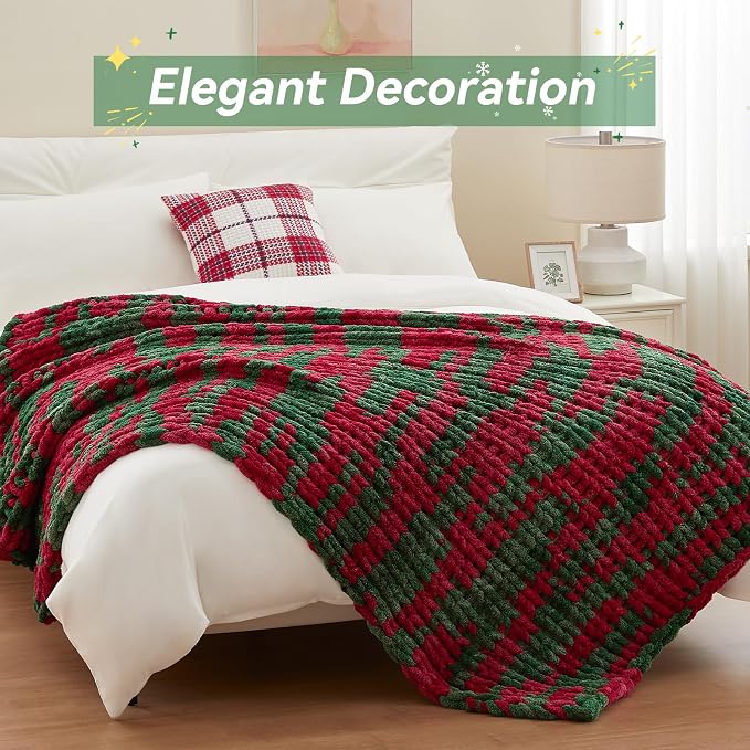 Negwoo Chunky Knit Throw Blanket, 60''*80'' Knitted Throw Chenille Yarn for Bed Couch, Handmade Stripe Crochet Big Thick Blanket, Machine Washable Cute Comfy Blanket for Home Decor