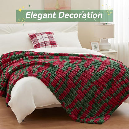 Negwoo Chunky Knit Throw Blanket, 60''*80'' Knitted Throw Chenille Yarn for Bed Couch, Handmade Stripe Crochet Big Thick Blanket, Machine Washable Cute Comfy Blanket for Home Decor