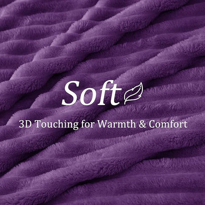 BEDELITE Twin Blanket for Couch & Bed, 300GSM Soft & Warm Fleece Blanket, Decorative and Giftable Striped Purple Blankets for Women, Men, 60"x80"