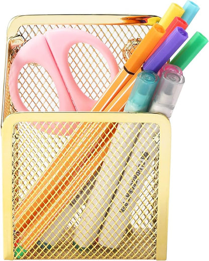 Magnetic Pencil Holder,Mesh Stainless Steel Pen Basket, Metal Writing Utensil Storage Organizer for Whiteboard,Blackboard,Kitchen, Locker, Home, or Office