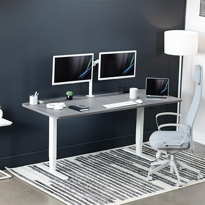 VIVO Electric 71 x 30 in Dual Motor Sit Stand Desk, Memory Height Adjustment, 2B Series, Dark Gray Top White Frame, DESK-KIT-2W7G