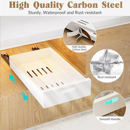 HBL' 1 Pack | 21" Deep Pull Out Cabinet Organizer Adhesive, 12-Inch Wide Sturdy Carbon Steel Roll-Out Drawers, Designed for Frameless Cabinets, Slide-Out Shelves for Pantry.