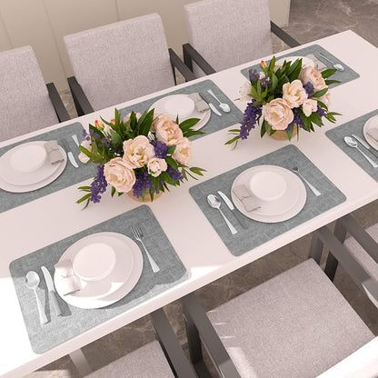Maxpearl Faux Leather Placemats Set of 4 - Waterproof - Wipe Clean - Heat Resistant - Anti Slip Dining Table Place Mats, Suitable for Indoor & Outdoor Use, 17’’×12’’, Grey