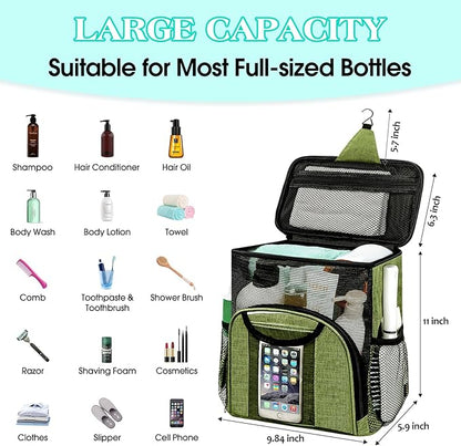Attmu Portable Shower Caddy College Tote Bag, Quick Dry Hanging Toiletry Bag, Large Capacity Mesh Shower Caddy Portable for College Dorm Room Essentials for Boys and Girls for Bath Camping (Green)