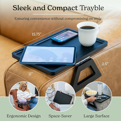 Shamrock Home Bamboo Trayble Couch Arm Table, Clip On Tray Sofa Table for Couches. Sofa Arm Tray for TV Dinners, Remotes, Drinks, Snacks and Small Spaces - 15.75 x 11inch, Black