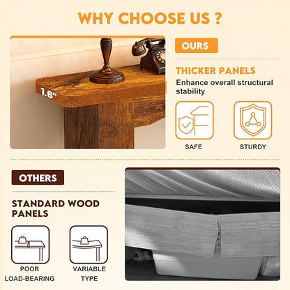 43 Inch Entryway Table U-Shaped Extension, 1.6 Inch Thick Desktop Wooden Console Table with Socket Farmhouse Sofa Table for Entrance, Hallway, Living Room,Behind Couch(Rustic Brown)