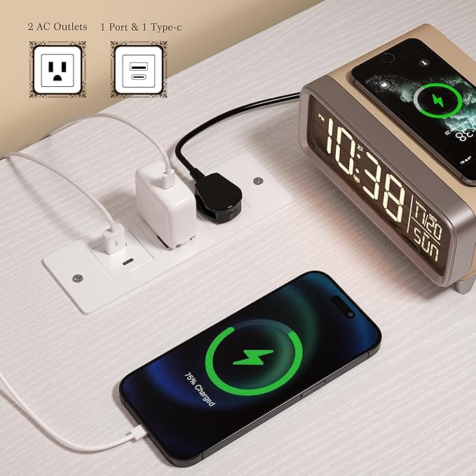 6 Cube Storage Organizer with LED Light and Charging Station, Wood and Metal Cube Shelf, White Horizontal Book Shelf for Bedroom, Home Office