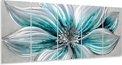 YHSKY ARTS Flower Metal Wall Art - Hand Crafted 5 Panels Aluminum Sculpture for Living Room Bedroom Decor
