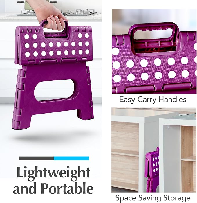 Handy Laundry Folding Lightweight Step Stool - Sturdy Enough to Support Adults - Opens Easy with One Flip - Great for Kitchen, Bathroom or Bedroom (Purple | 2-Pack)