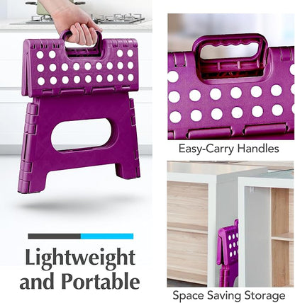 Handy Laundry Folding Lightweight Step Stool - Sturdy Enough to Support Adults - Opens Easy with One Flip - Great for Kitchen, Bathroom or Bedroom (Purple | 2-Pack)