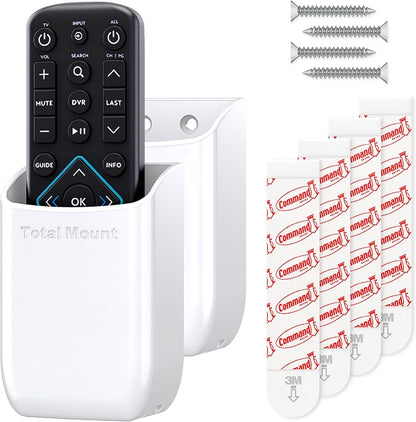 TotalMount Hole-Free Remote Holders – Eliminate Need to Drill Holes in Your Wall (White Remote Control Holders, Quantity 2)