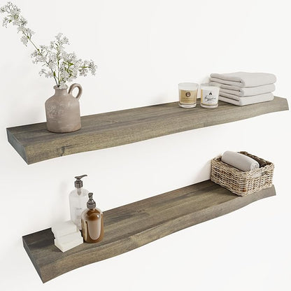 Howizz 36" Acacia Live Edge Floating Shelves Set of 2 - Wall Mounted Wooden Shelf for Stylish Home Décor - Mocha Color 36x7.5x1.5 Inches