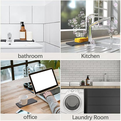 NiuYichee 2 PCS Water Absorbent diatomite Coasters, 9.5" x 4" Water Absorbing Stone Tray for Sink, Stone Drying mat for Kitchen Counter, Stone soap Tray Used for Hand Soaps & toiletries & Plants