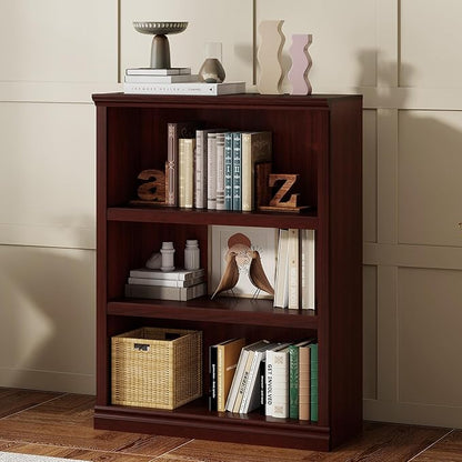 43 in Tall Bookcase, 3-Tier Bookshelf Open Storage, 33 inch Wide Floor Standing Indoor Furniture, Book Cases for Home School Library Office Bedroom Kids, Mahogany 3 Tiers