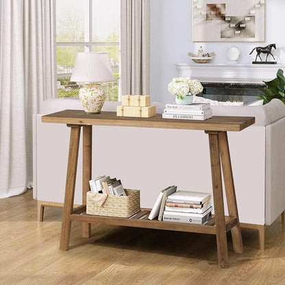 Reclaimed Solid Wood Console Table, 43.3" Farmhouse Entryway Table, Narrow Couch Tables Behind Sofa, 2 Tiers Accent Tables for Hallway, Entrance, Foyer, Living Room