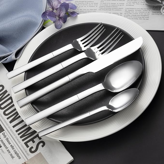 Heavy Duty Silverware Set for 8, 40 Piece Stainless Steel Flatware Utensils Cutlery Set Including Knife Fork and Spoon, Mirror Polished, Gift Package for Wedding Housewarming, Dishwasher Safe
