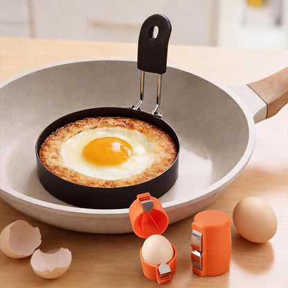 Egg Shell Opener + Large 3.5" Nonstick Egg Rings 2026 New Set, Round Mold - Griddle Cooking Shaper, Multifunctional Egg Separator for Raw & Hard Boiled Eggs, Kitchen Egg Peeler Shell Remover Gadget