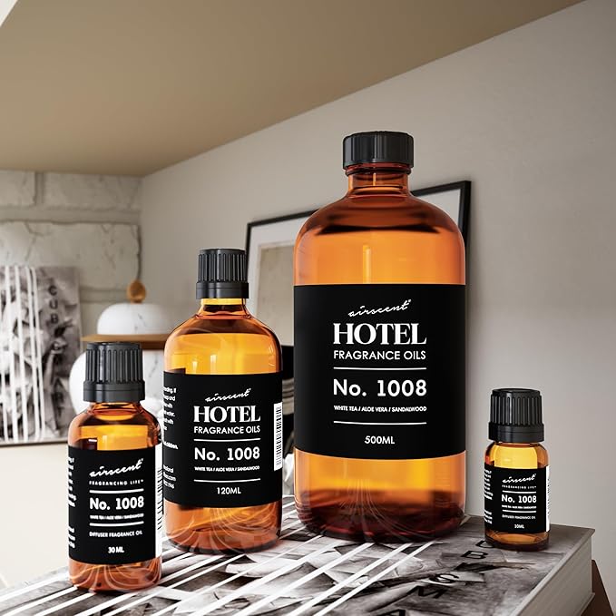 AirScent Hotel Diffuser Oil No. 1008 - White Tea, Aloe Sandalwood - 10 mL | Hotel Scent Dupe - Premium Fragrance Oil for Ultrasonic and Waterless Diffusers and Crafting - .34 fl oz Dropper Bottle