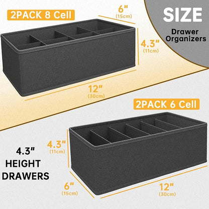 4 PACK Sock Underwear Drawer Organizer Dividers, Collapsible Cabinet Closet Storage Boxes for Clothes, Socks, Lingerie, Underwear, Tie, Belt,Bedroomedroom