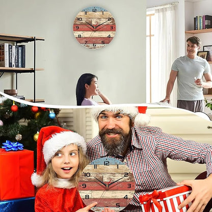 Clock for Living Room, Wooden Decorative Round Wall Clock Silent Non-Ticking Battery Operated Clock 10 Inch, Home Decor for Living Room, Kitchen, Bedroom and Office