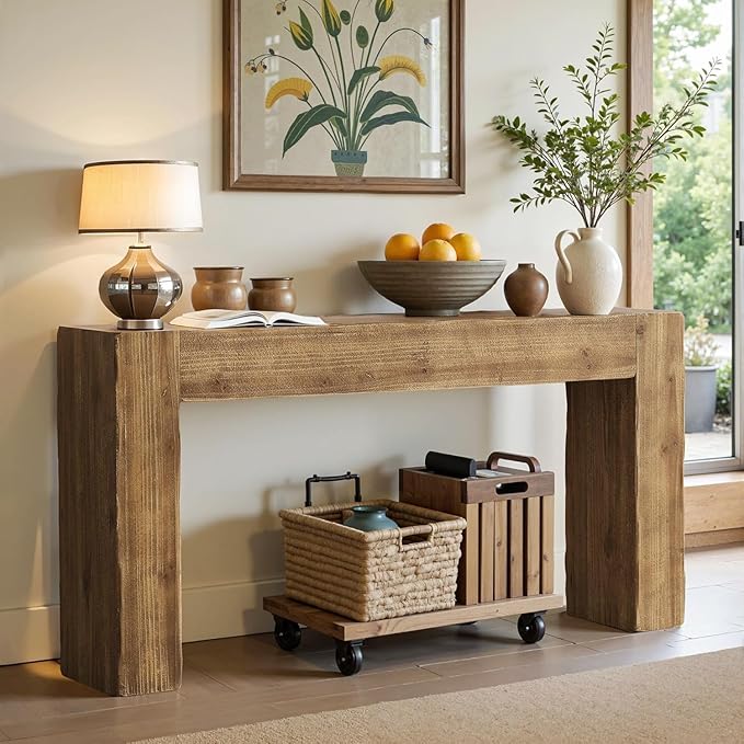 Tribesigns 63-Inch Solid Wood Console Sofa Table, Farmhouse Long Entryway Table Behind Couch for Living Room, Entrance, Hallway, Foyer, Easy Assembly