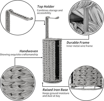 GRANNY SAYS Wicker Freestanding Toilet Paper Holder Stand with Storage, Modern Covered Toilet Paper Stand for 4 Rolls with Shelf for Wet Wipes, Tissue Holder for Bathroom Decor and RV, Gray