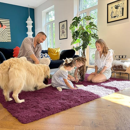 OLANLY 3x5 Machine Washable Small Bedside Rug, Soft Fluffy Shaggy Rugs for Living Room, Bedroom, Indoor Floor Carpet for Kids Girls and Boys, Preppy Dorms, Nursery, Home Decor Aesthetic, Burgundy