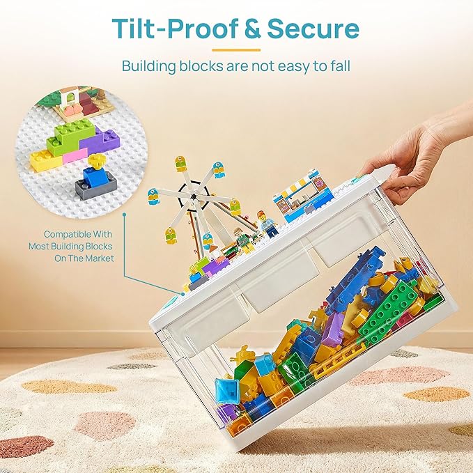 Vtopmart 24 QT Plastic Storage Box with Building Baseplate Lid and Removable Tray,Craft Organizer and Storage for Building Bricks, Art Supplies, Beads and Sewing,2 Pack