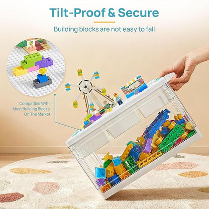 Vtopmart 24 QT Plastic Storage Box with Building Baseplate Lid and Removable Tray,Craft Organizer and Storage for Building Bricks, Art Supplies, Beads and Sewing,2 Pack