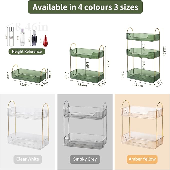 Akinbas 2 Tier Bathroom Organizer Countertop Makeup Perfume Tray Skincare Organizer for Bathroom Dresser Vanity (Green)