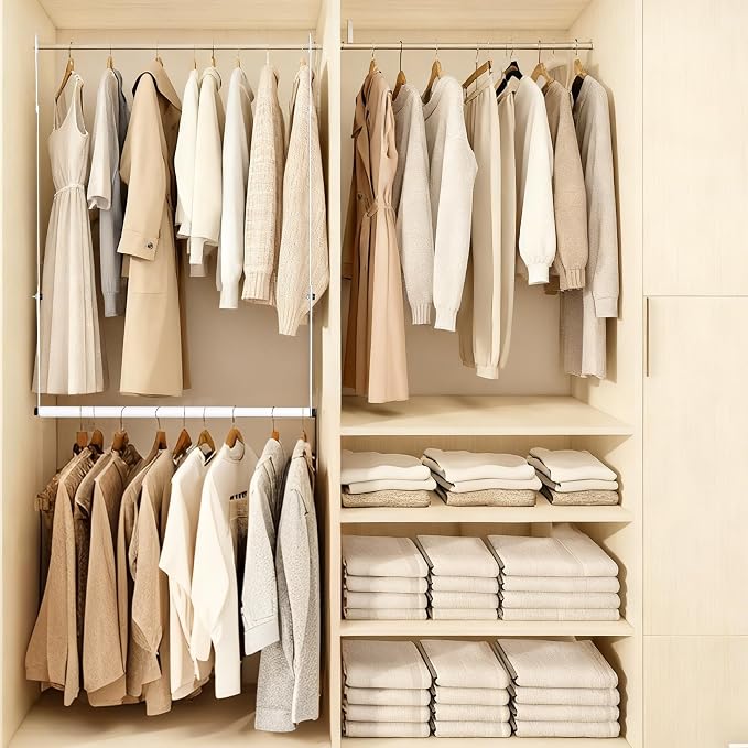 Closet Rod Extenders - White Adjustable Closet Hanging Bar, Width & Height Expandable Clothes Rod, Space-Saving Closet Organizer for Hanging Clothes, Easy Installation, 1 Pack