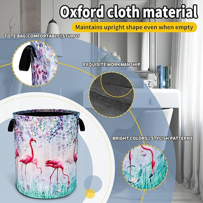Flamingo Laundry Basket Animal Foldable Oxford Cloth Funny Tote Bag Laundry Hamper Clothes Storage Bucket Toy Organizer For Bathroom/Laundry Storage/Bedroom 18.9x16.5 Inch
