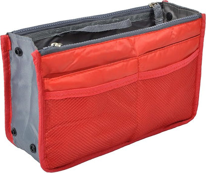 Vercord Purse Organizer Insert for Handbags Bag Organizers Inside Tote Pocketbook Women Nurse Nylon 13 Pockets Red Small
