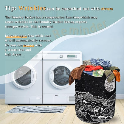 Mountain Laundry Basket Foldable With Handles Deer Bear Moon Tote Bag Oxford Cloth Funny Laundry Hamper Clothes Storage Bucket Toy Organizer For Bathroom/Laundry/Bedroom 18.9" x 16.5 "